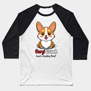 Whimsical Wonders: Corgi Crunch Heart-Stealing Floof Animation Baseball T-Shirt